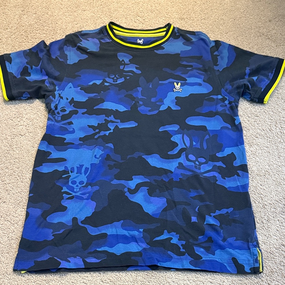 NWOT Boys Psycho Bunny Blue and Black Camo Tee size L